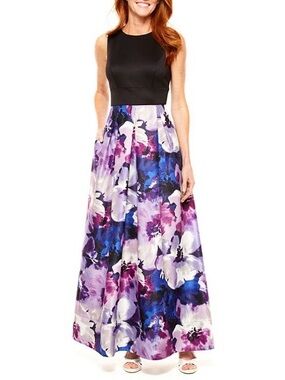 Melrose Black and Purple Floral Formal Maxi Dress